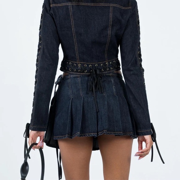 Lioness Pleated Dark Denim Mini Skirt - Picture 5 of 10